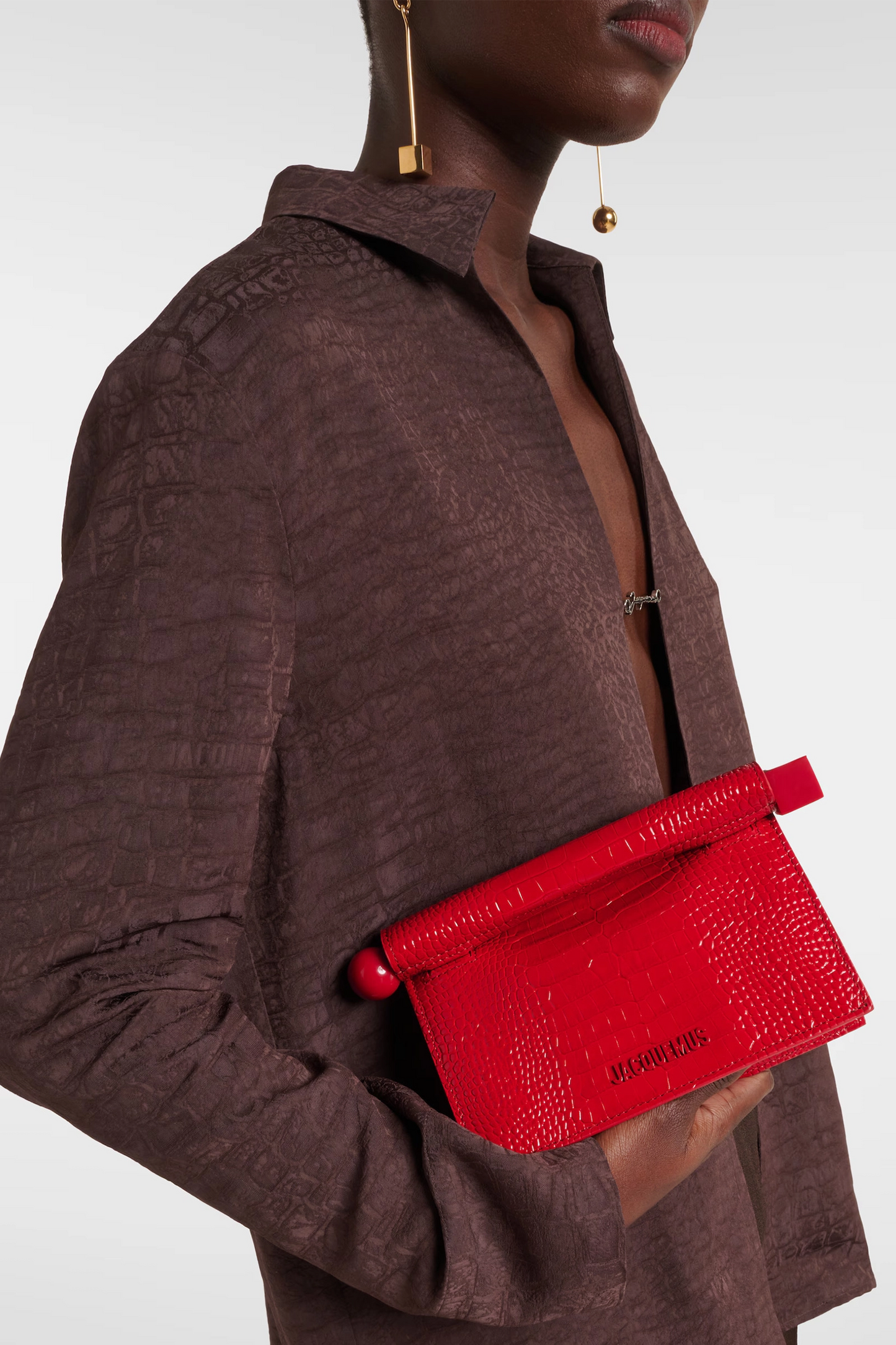 Rond Carré Small Croc-Effect Leather Clutch