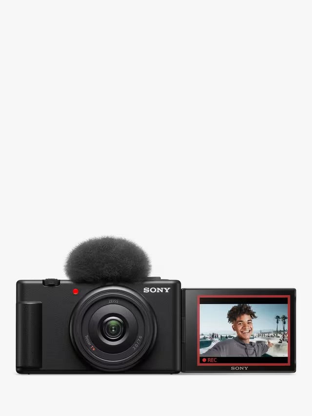 ZV-1F Compact Vlogging Camera with 20mm Lens, 4K Ultra HD, 20.1MP, Wi-Fi, Bluetooth, 3” Vari-Angle Touch Screen, Black