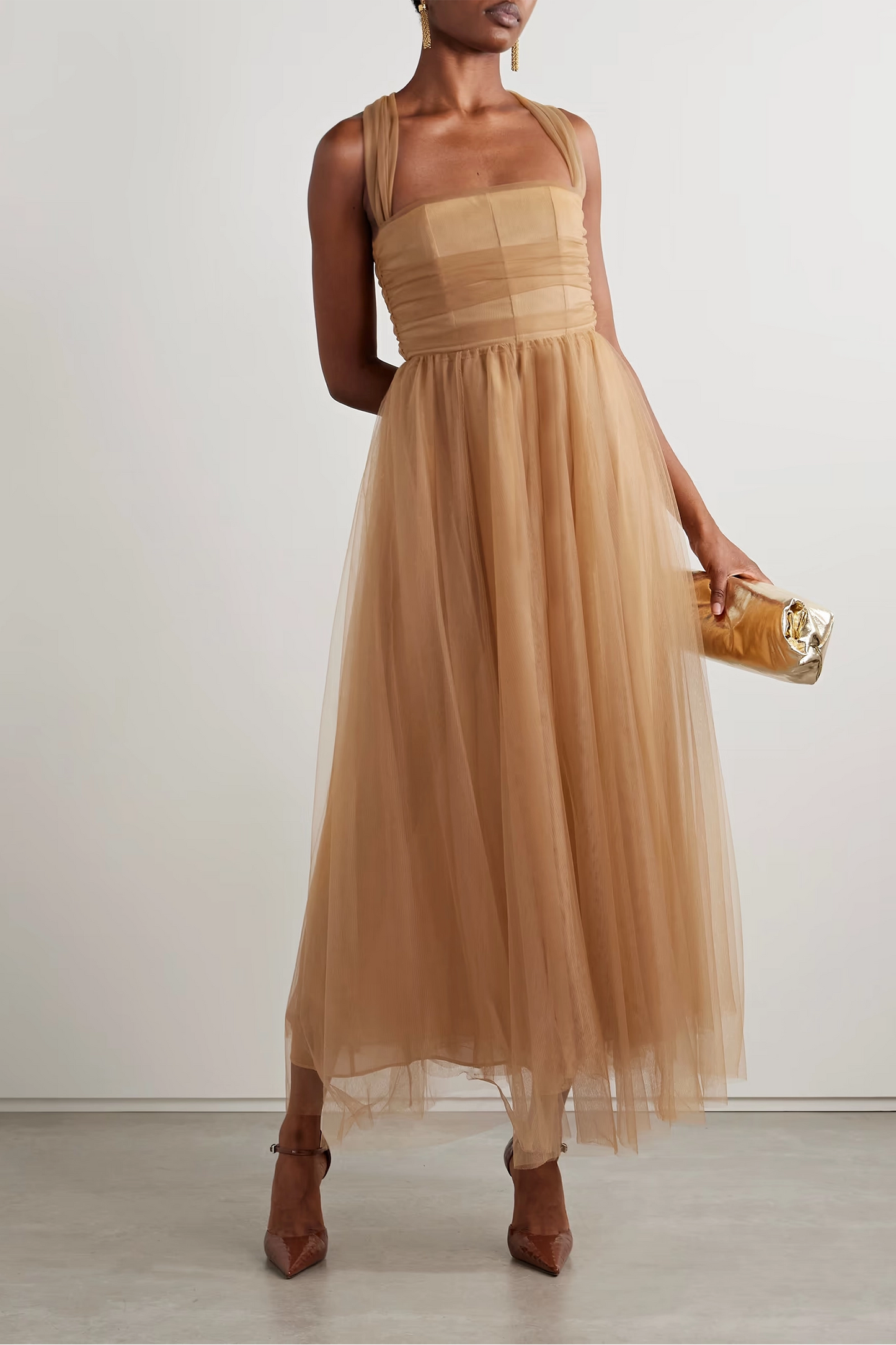 Antonia Ruched Gathered Tulle Gown