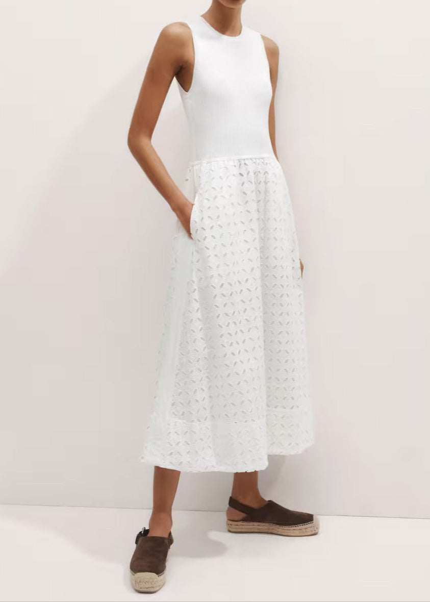 Knit + Broderie Mixed Media Midi Dress