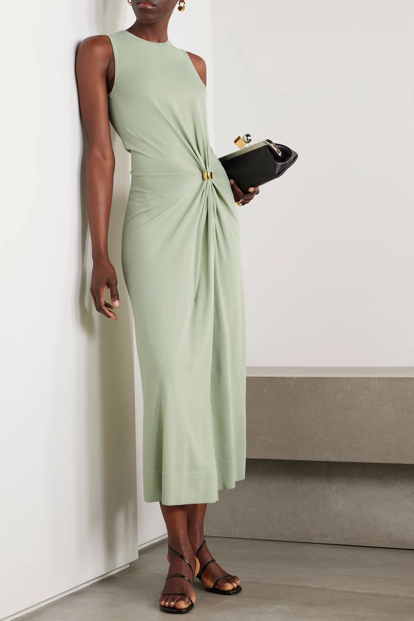 Saralien Embellished Gathered Stretch-Knit Midi Dress