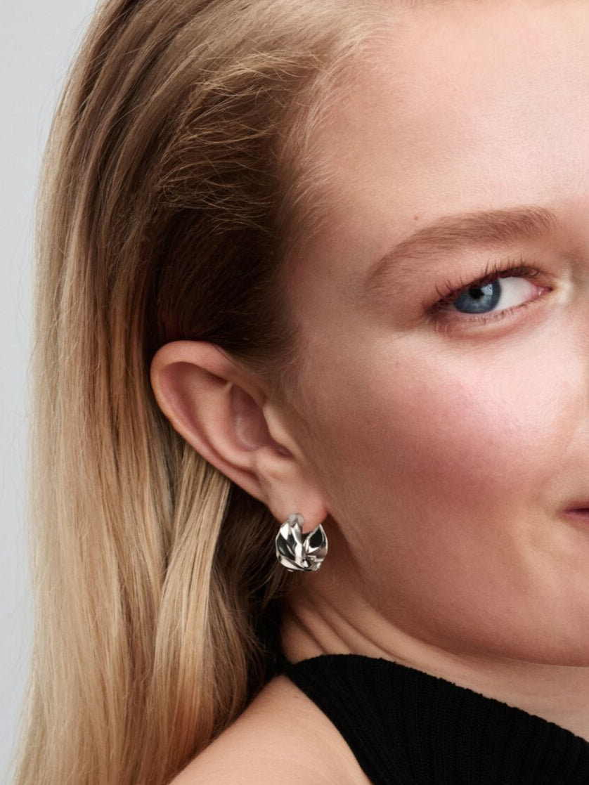 Rippled Small Hoop Earrings Sterling Silver