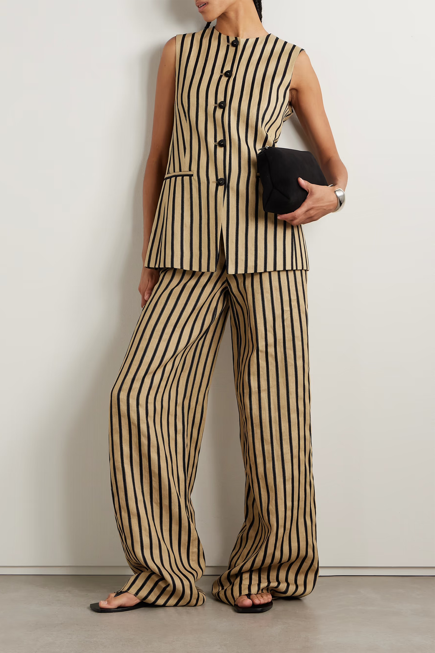 Striped Linen-Blend Wide-Leg Pants