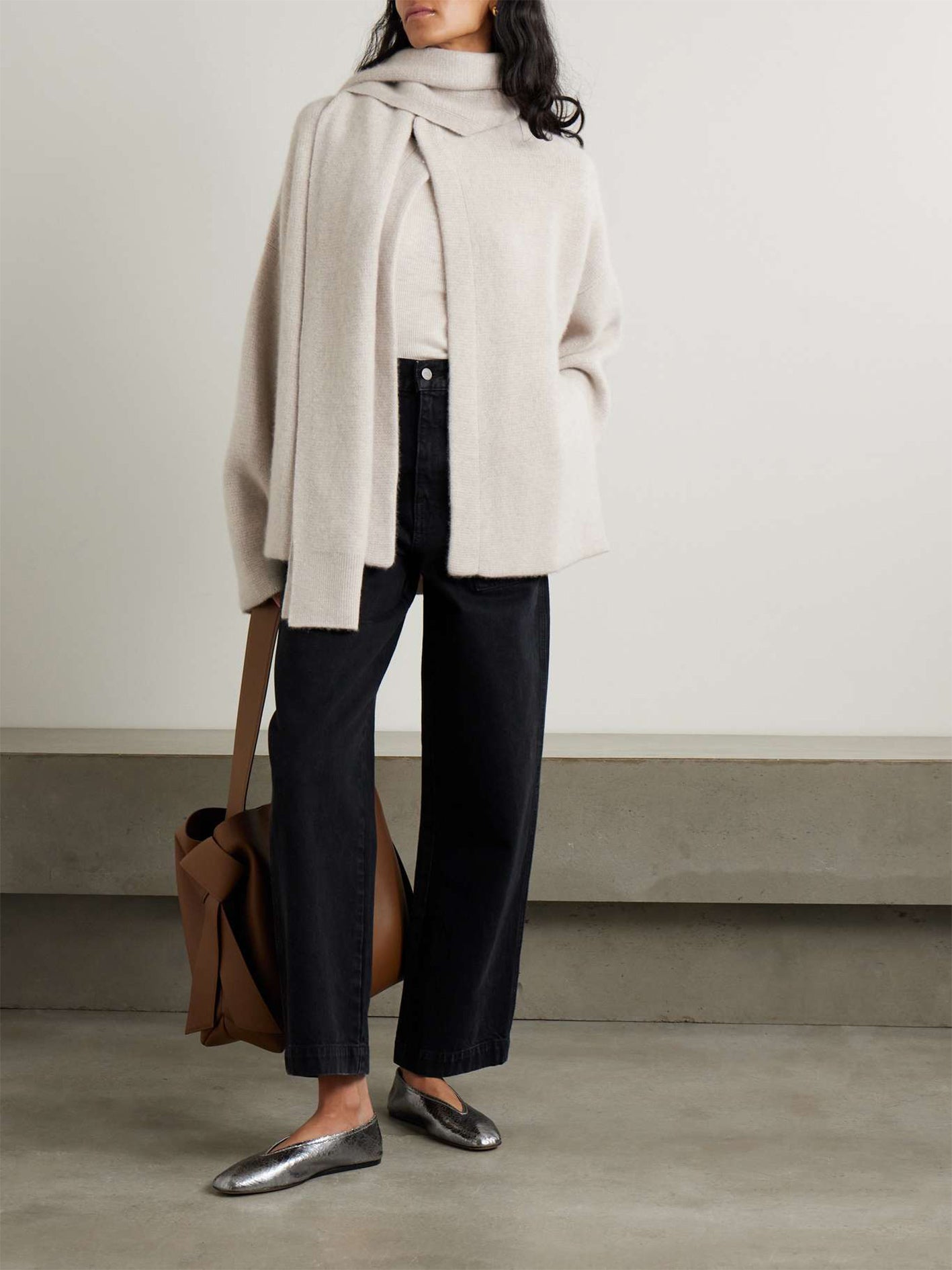 Spain Scarf-Effect Organic Cashmere Cardigan