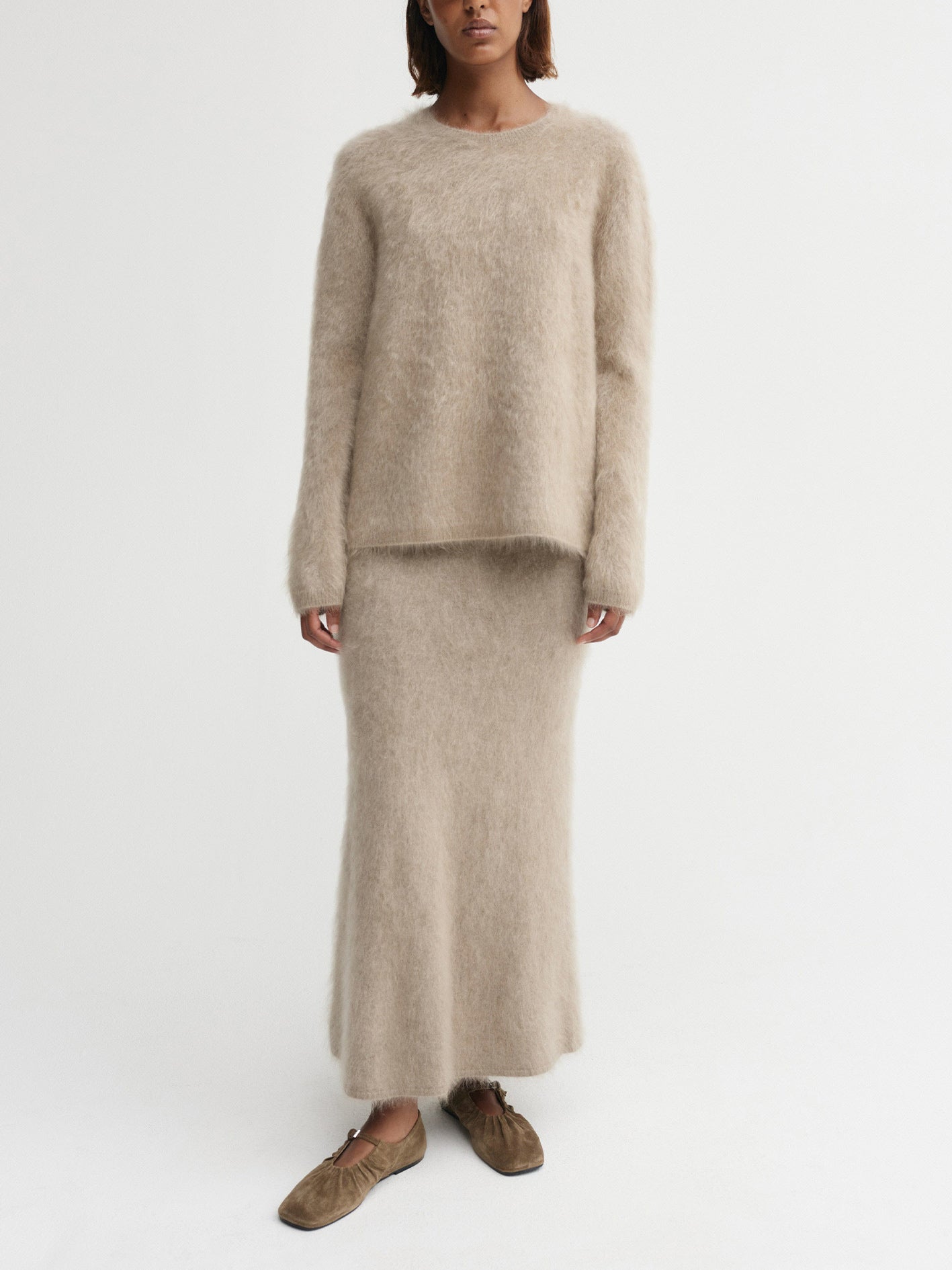 Umi Brushed Cashmere Skirt, Nougat