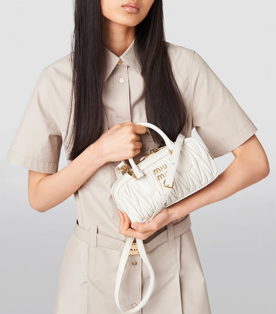 Small Leather Matelassé Arcadie Top-Handle Bag