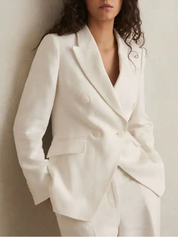 Devon Linen-Blend Double-Breasted Suit Jacket and Wide-Leg Trousers in White