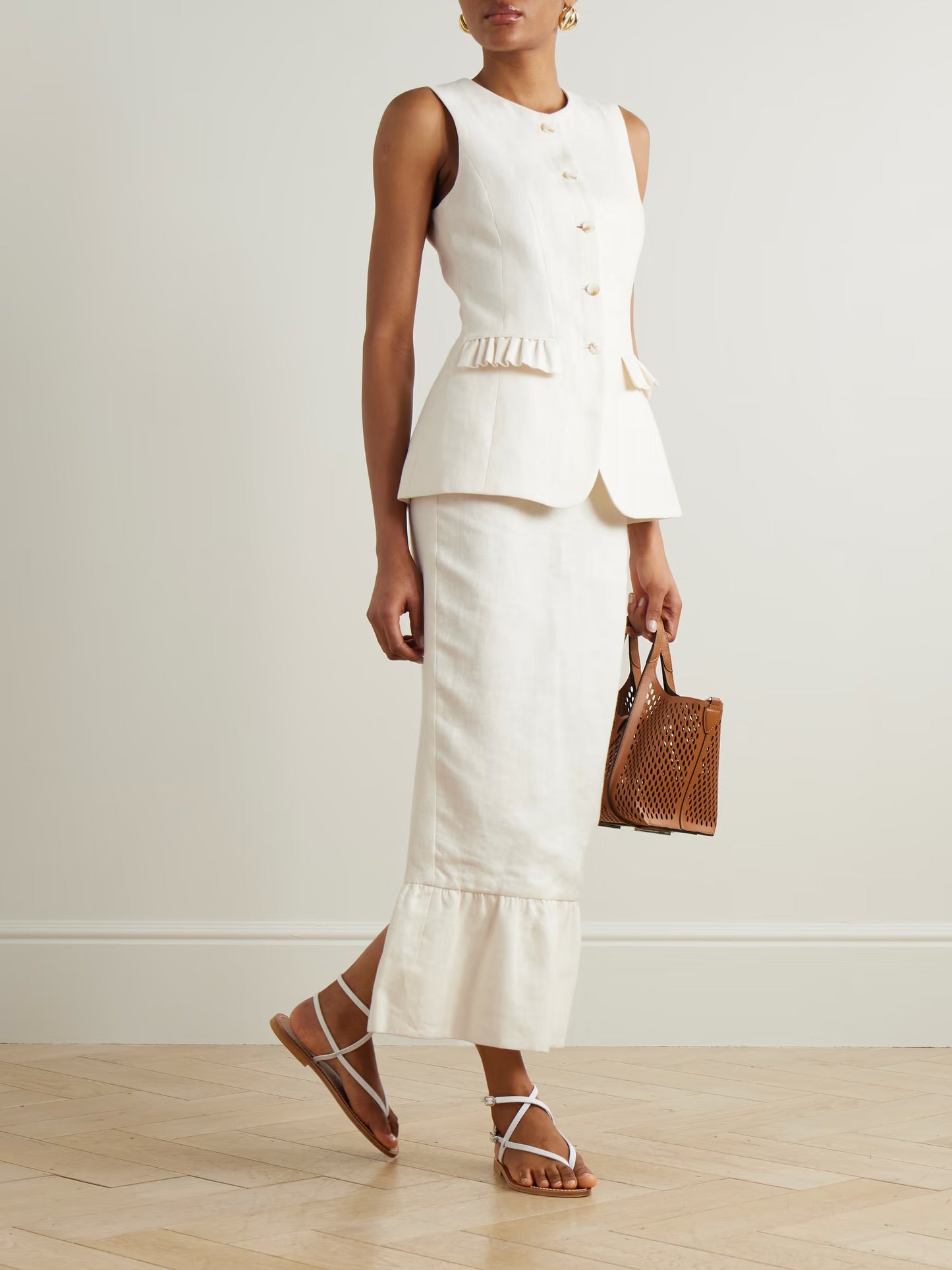 Matilda Ruffled Linen Vest and Midi Skirt