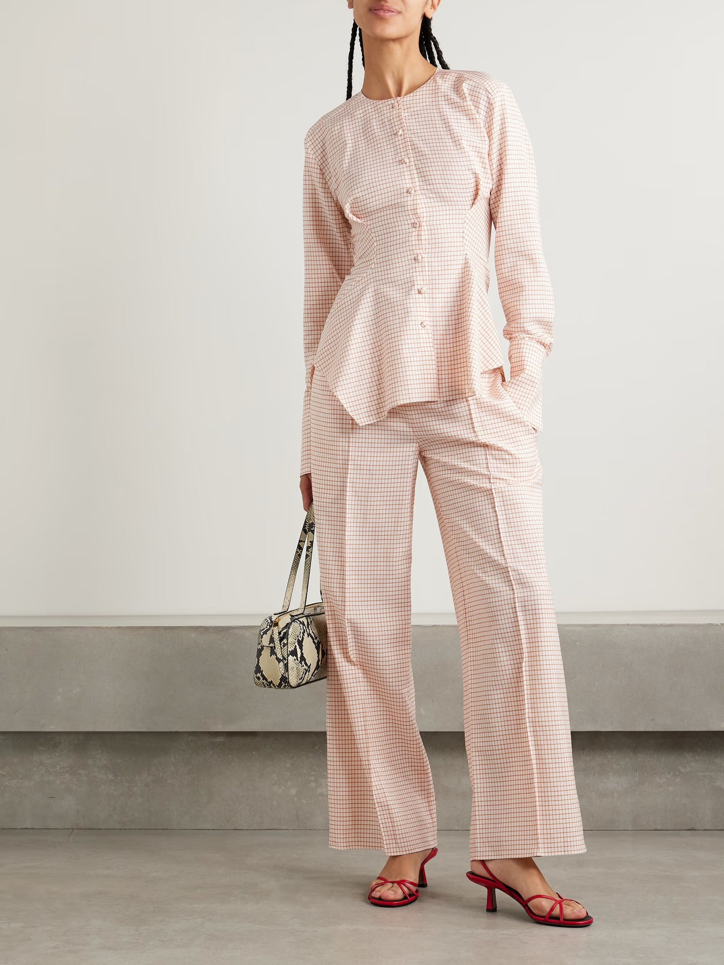 Lavinia Checked Wool and Cotton-blend Top & Poloma Wide-leg Pants
