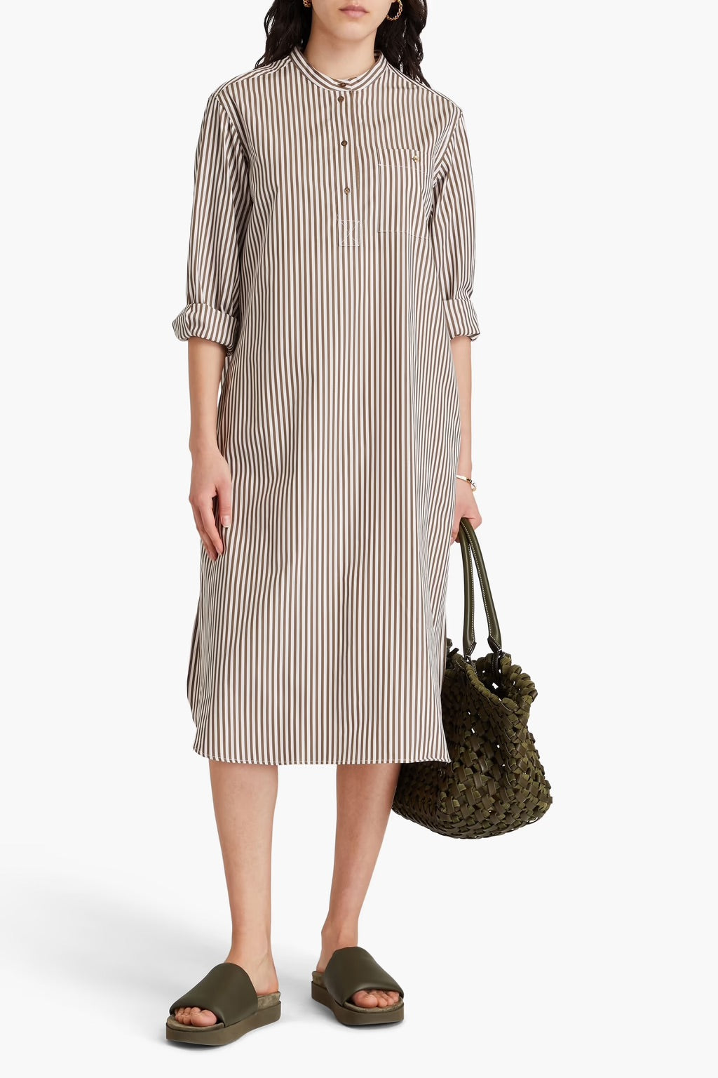 Striped Cotton-Poplin Midi Shirt Dress
