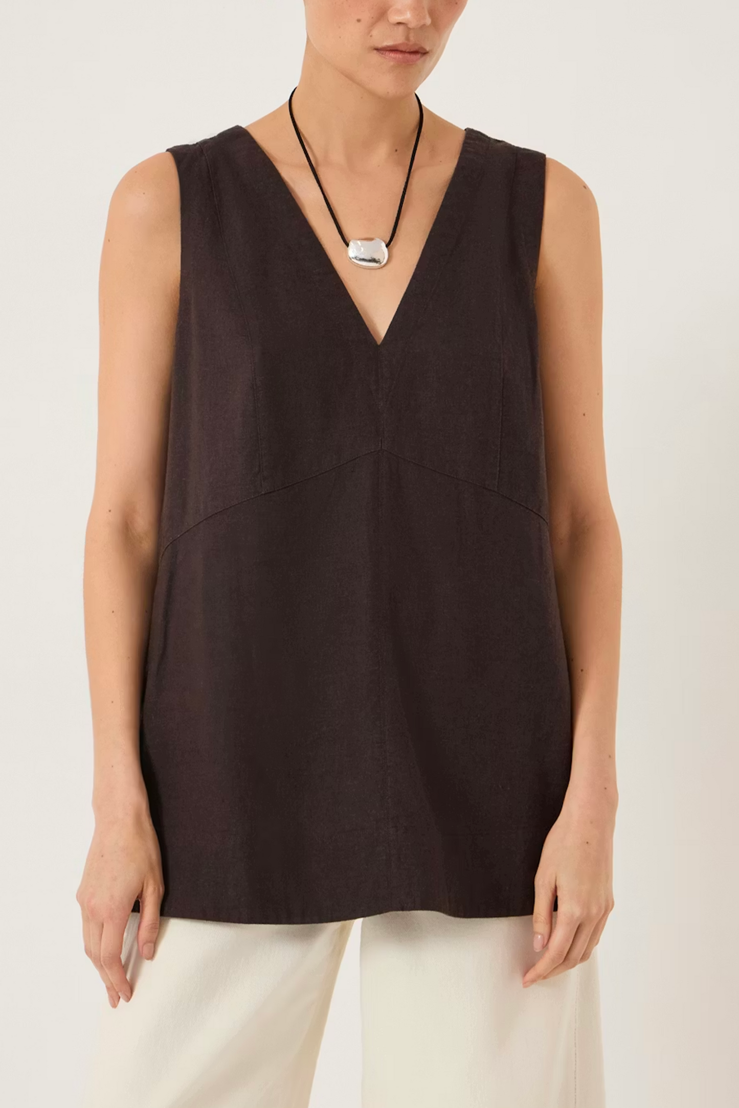 Rach V Neck Linen Blend Shell Top