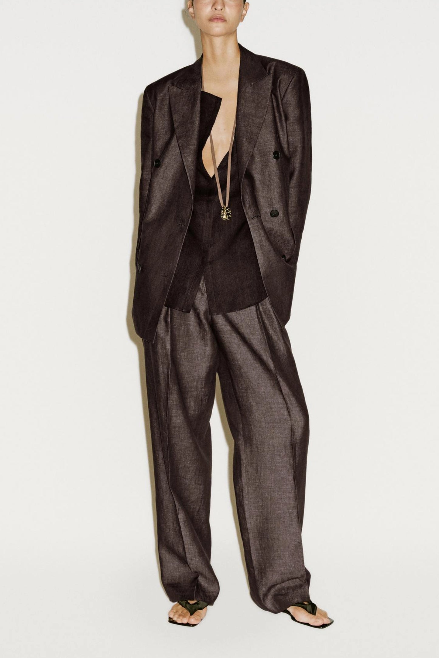 Double-Breasted Melange Linen Suit