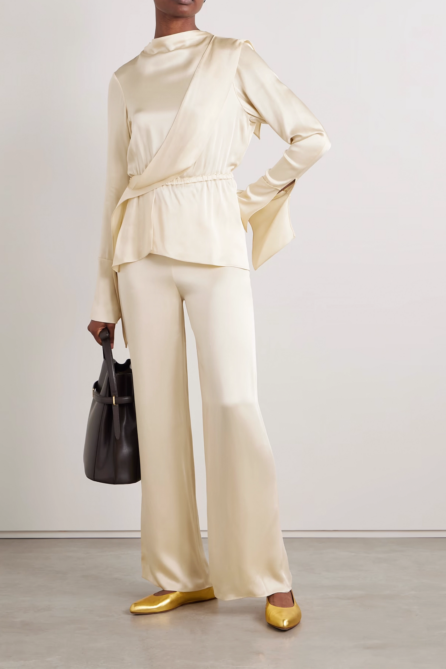 + Vanguard Terry draped satin blouse and satin wide-leg trousers