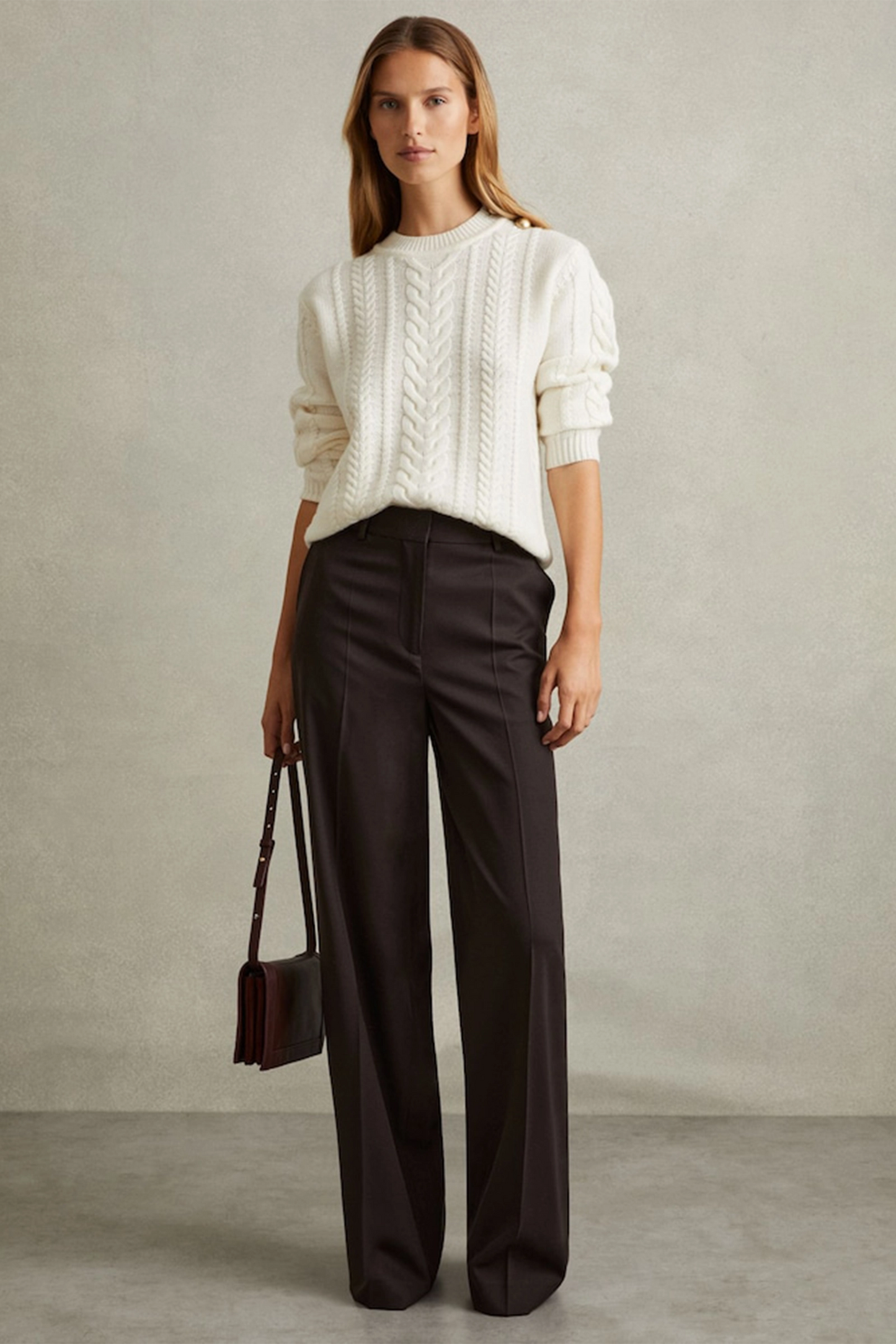 Evelyn Chocolate Wool Blend wide Leg Suit Trouser