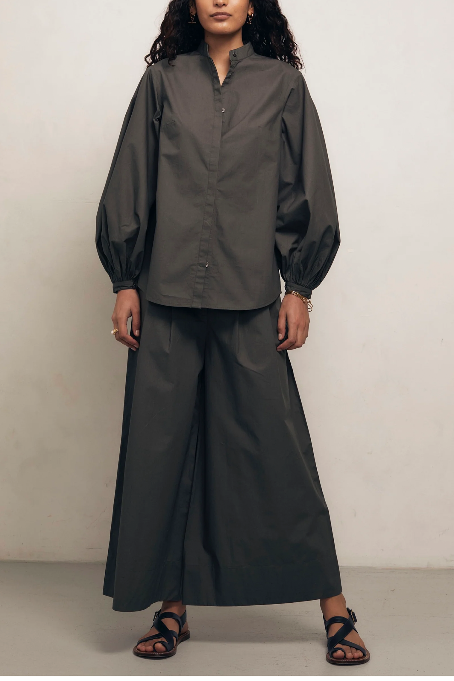 Maia- Dark Khaki Poplin Blouse