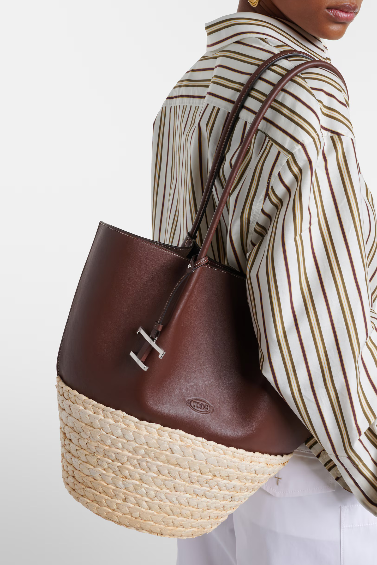 Leather And Straw Shopper
