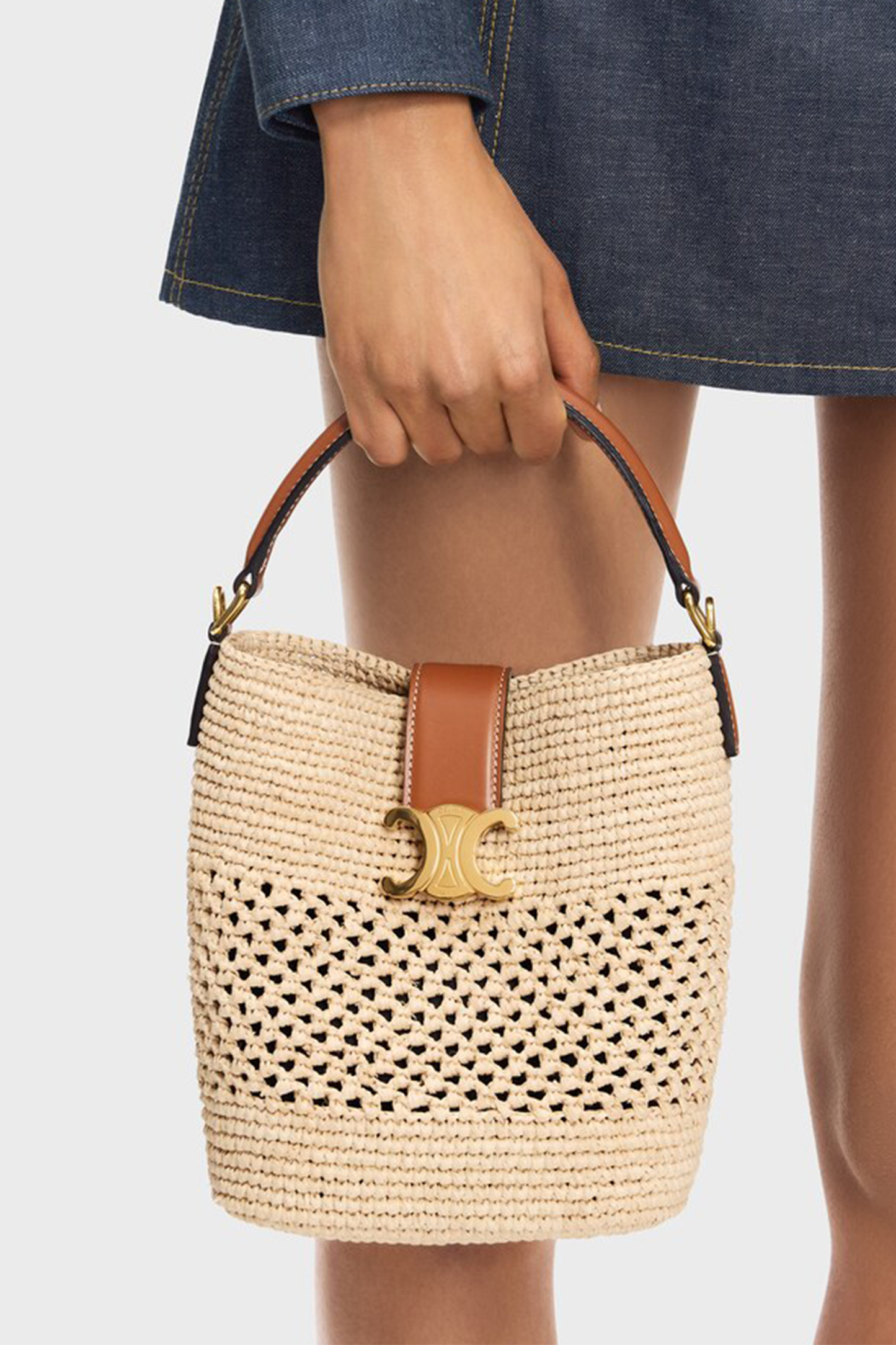 Small Louise Bucket In Raffia And Calfskin