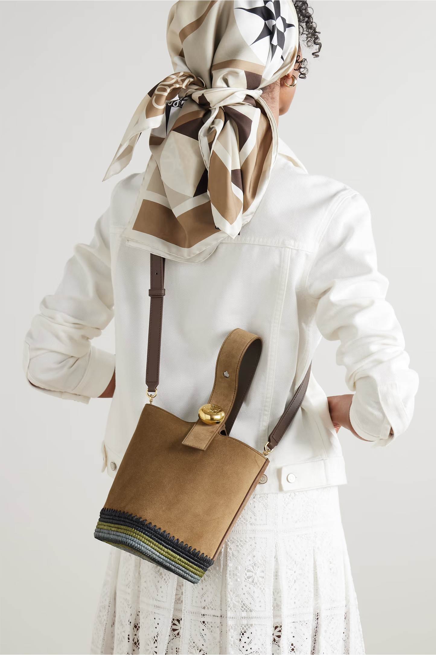 + Paula's Ibiza Pebble Mini Striped Raffia-Trimmed Suede Tote