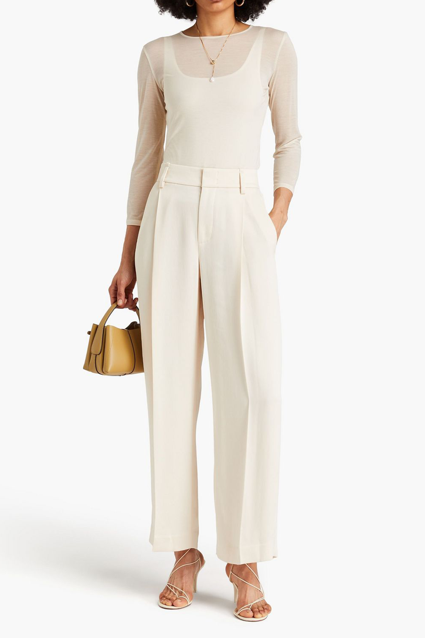 Pleated Twill Wide-Leg Pants
