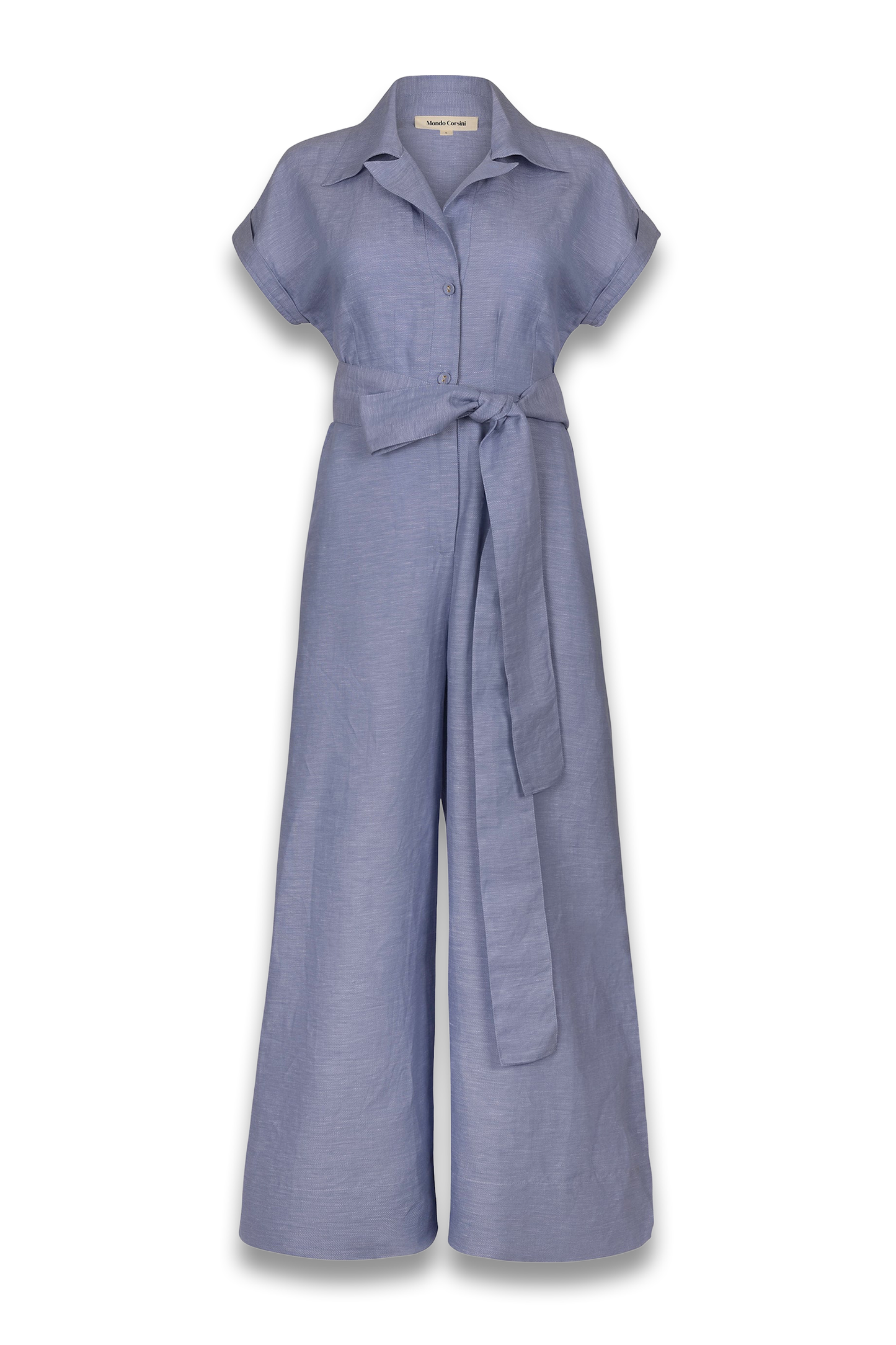 Teresa- Blue Linen Chambray Jumpsuit