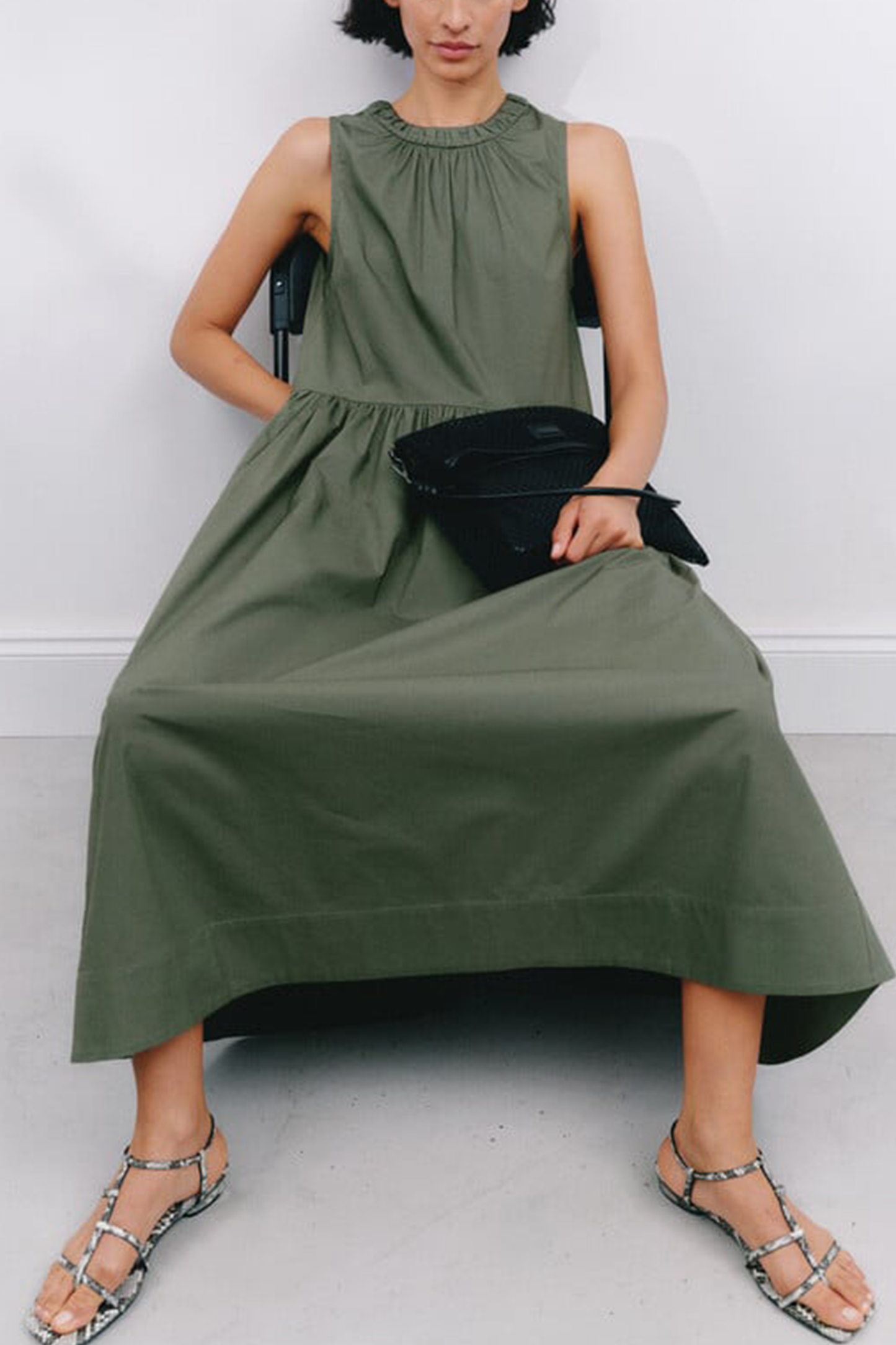 Lightweight Cotton Sleeveless Crew Neck Maxi Dress