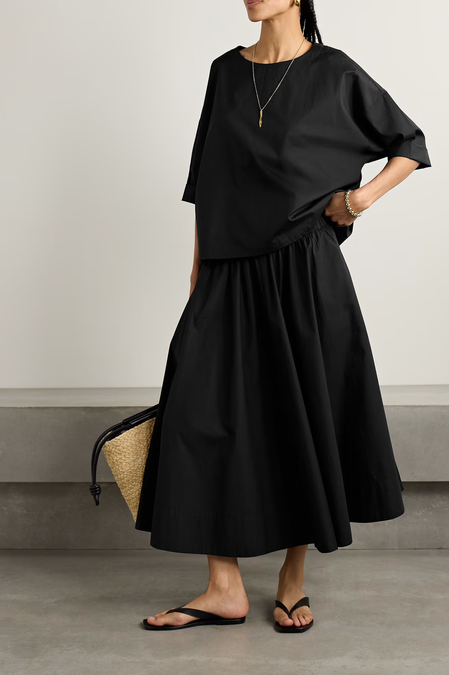 The Kyria Gathered Cotton-Poplin Midi Skirt