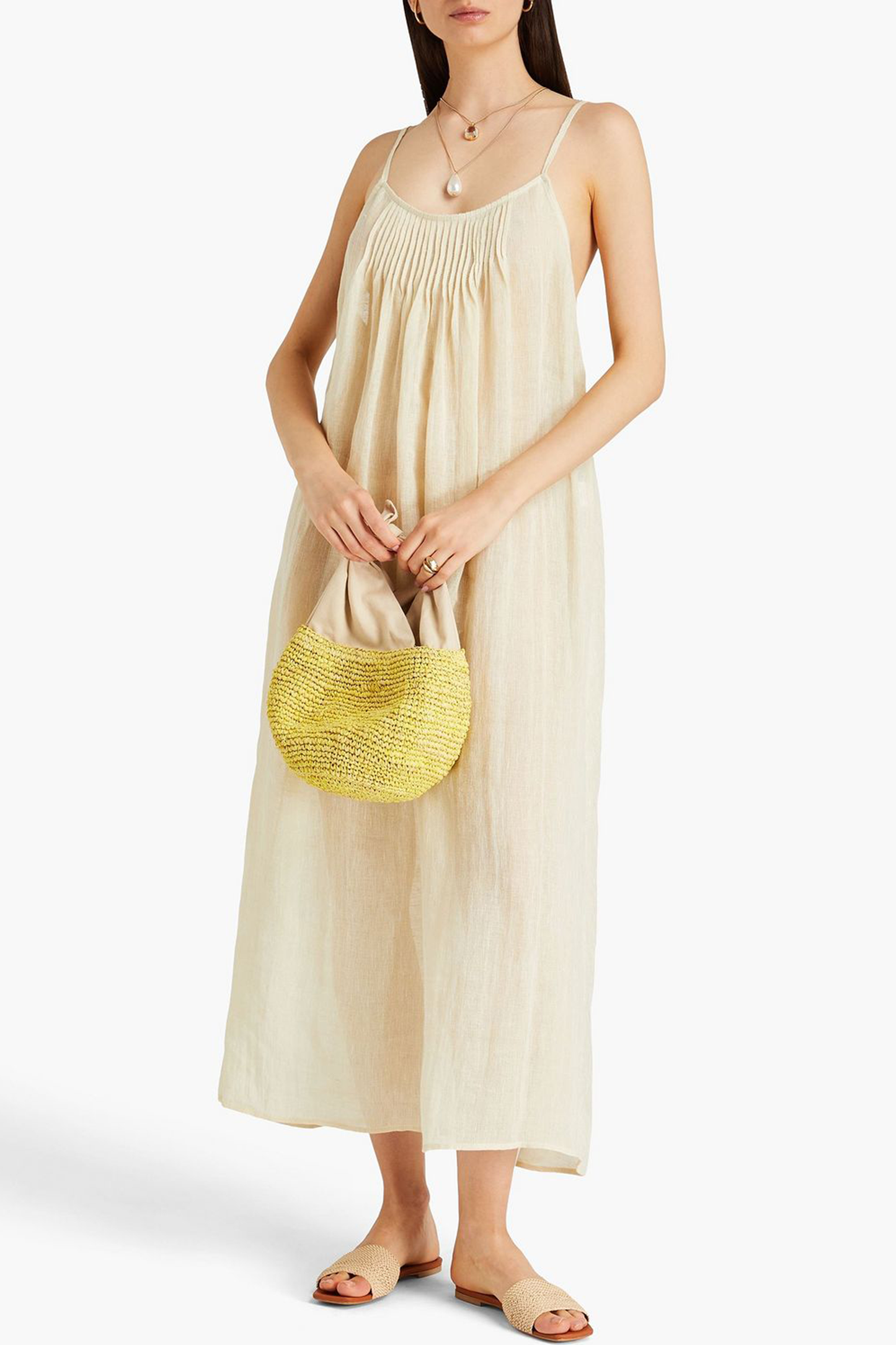 Qulay Pintucked Linen-Guaze Midi Dress