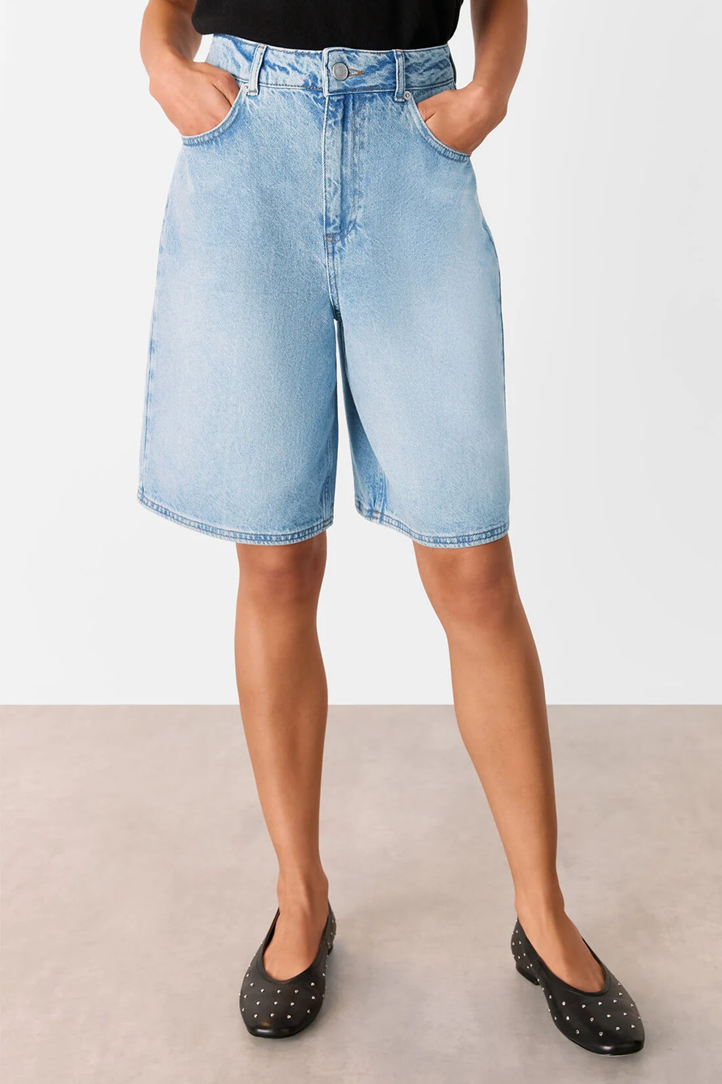 Light Wash Authentic Knee-Length Short