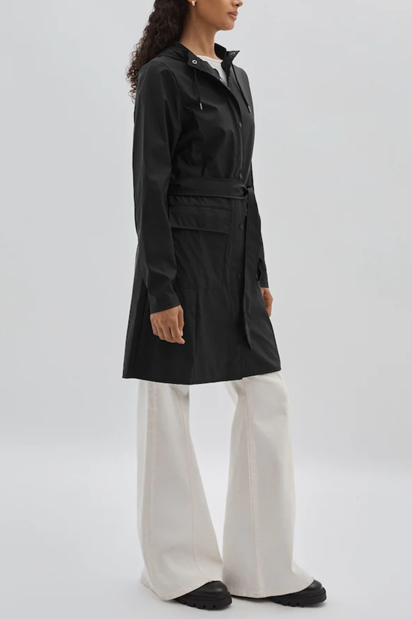 Belted Black Raincoat