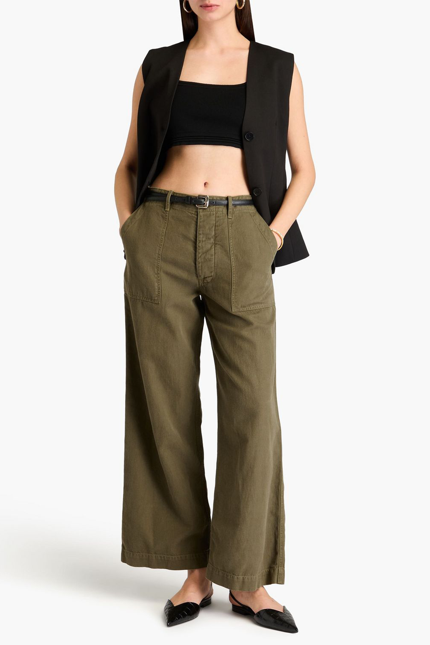 Cotton and Linen-Blend Twill Wide-Leg Pants