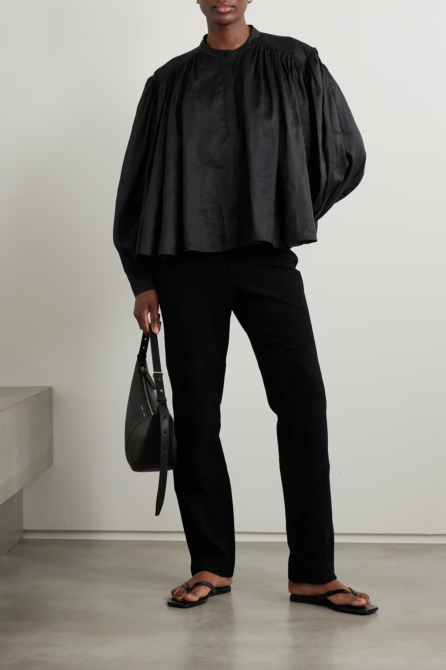 Gathered ramie-voile blouse