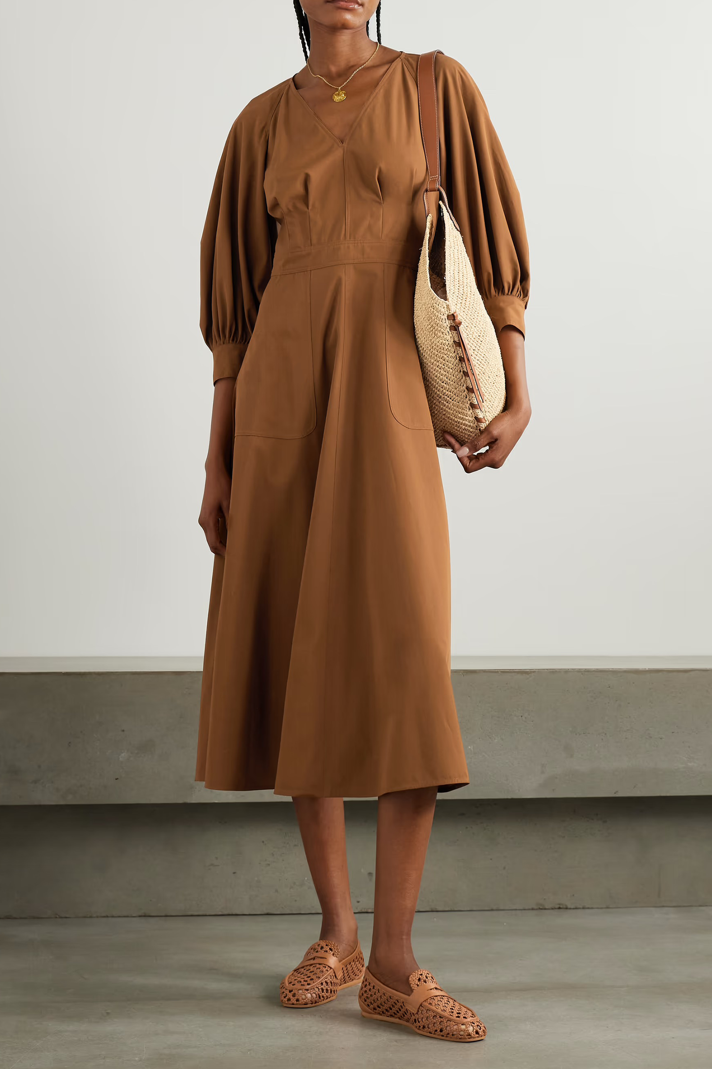 Pedaggi Paneled Cotton Midi Dress