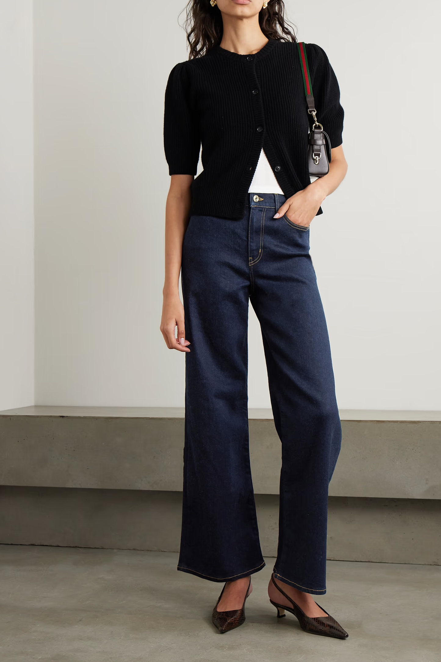 Le Slim Palazzo topstitched high-rise wide-leg jeans