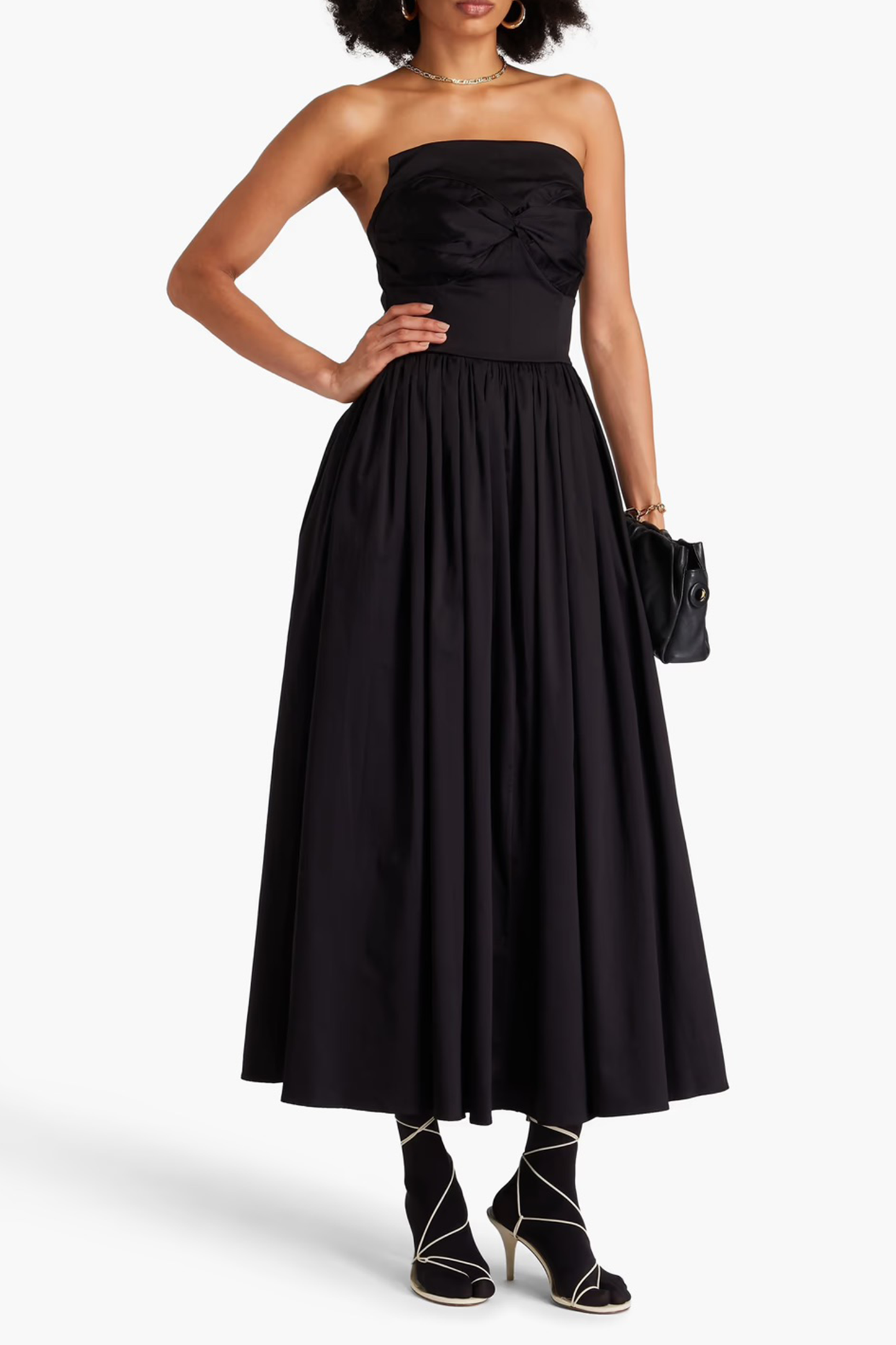 Twist-front Cotton-Blend Sateen Midi Dress