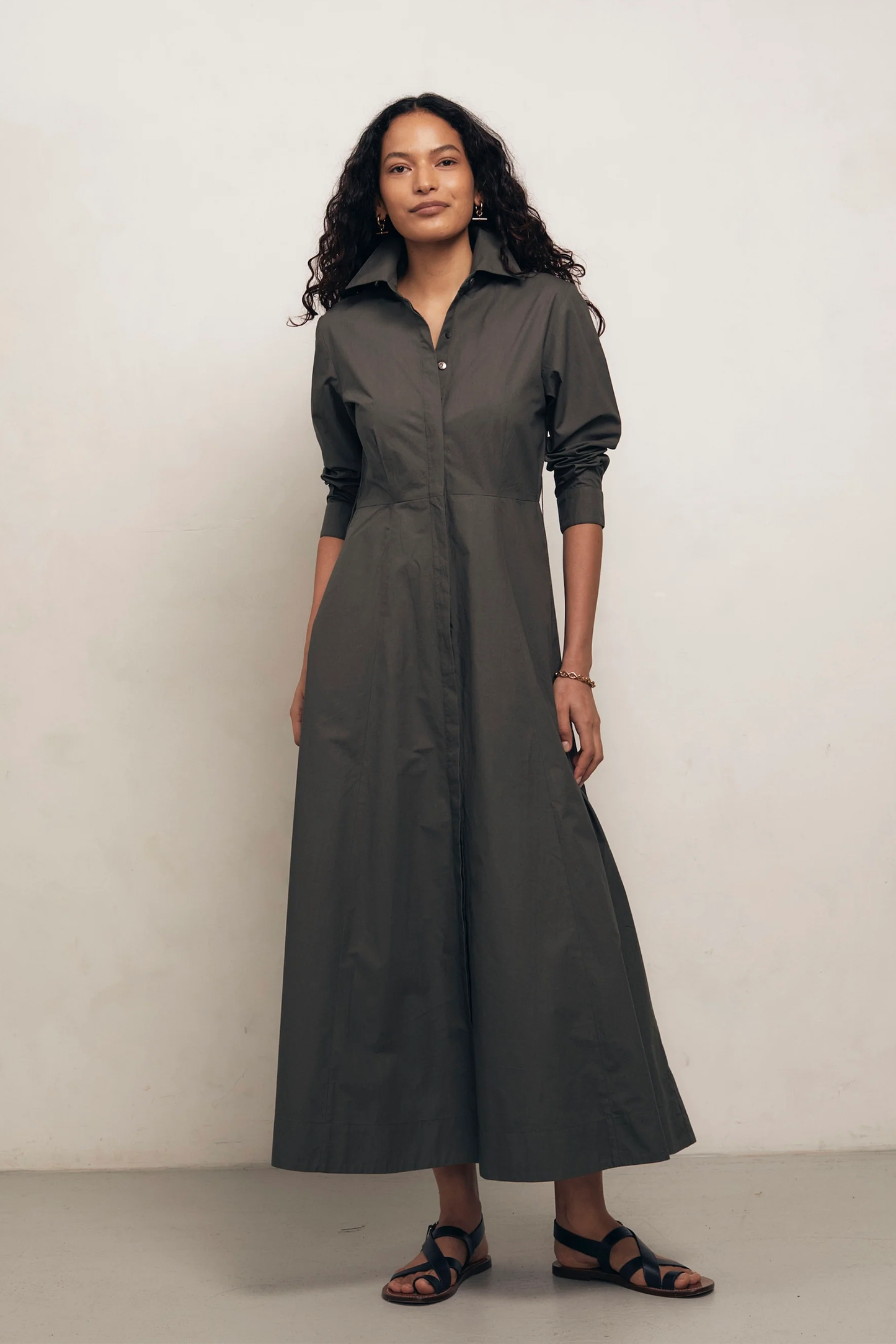 Dark Khaki Cotton Poplin Dress