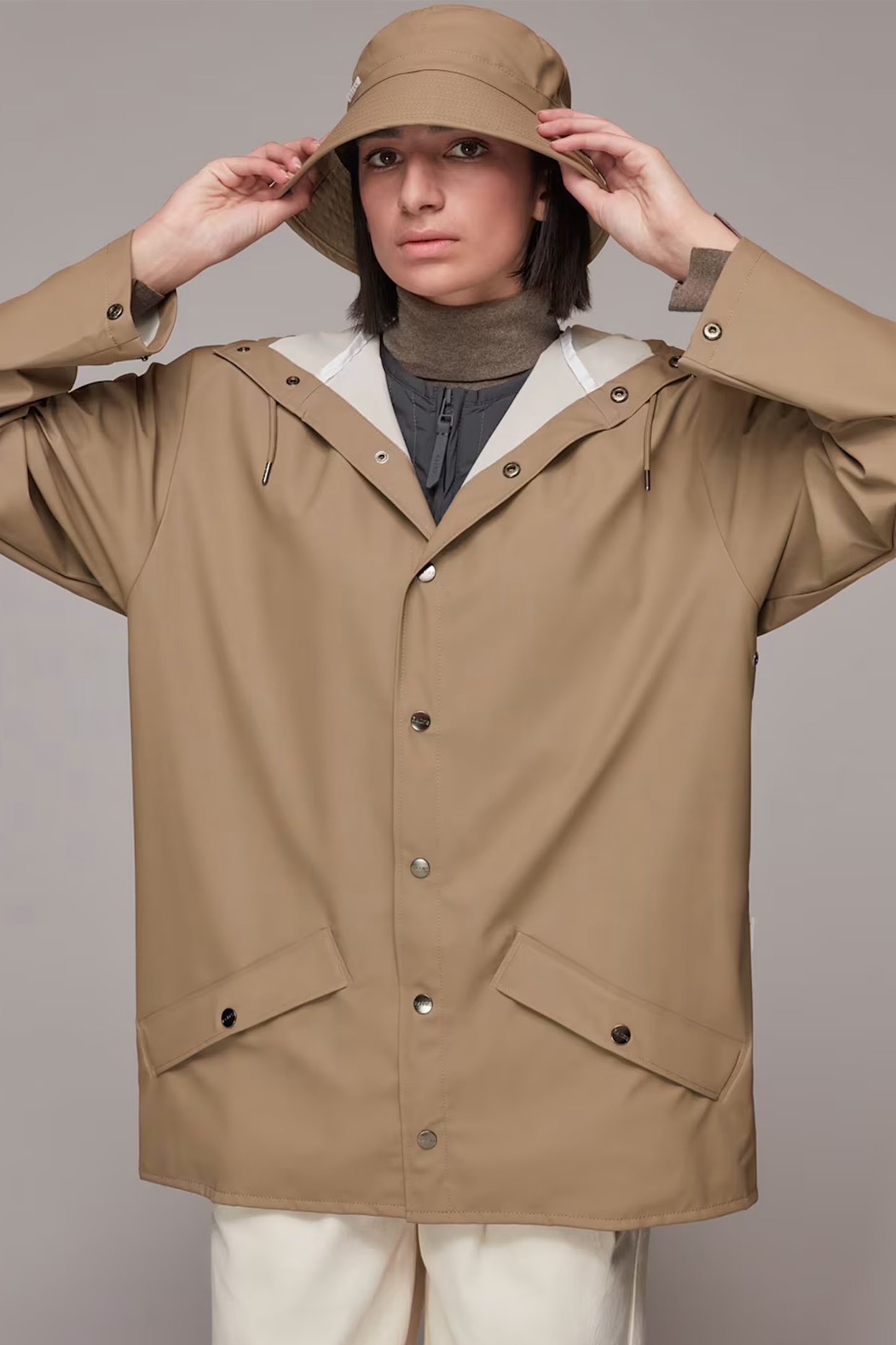 Taupe Rains Hooded Jacket