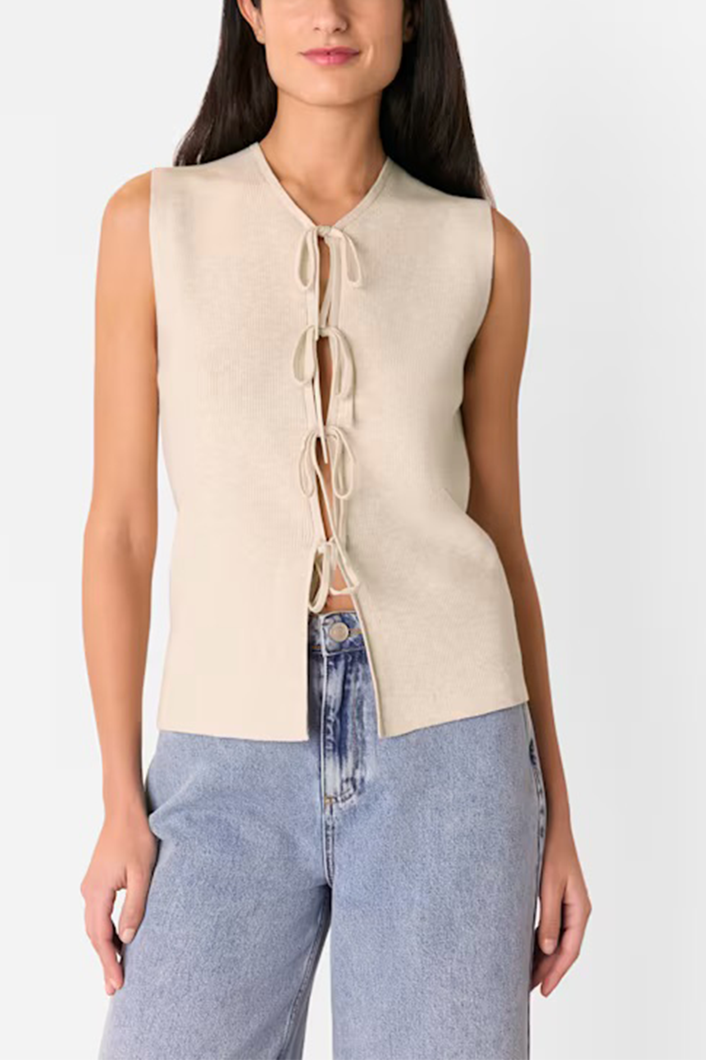 Oatmeal Tie Front Detail Tank