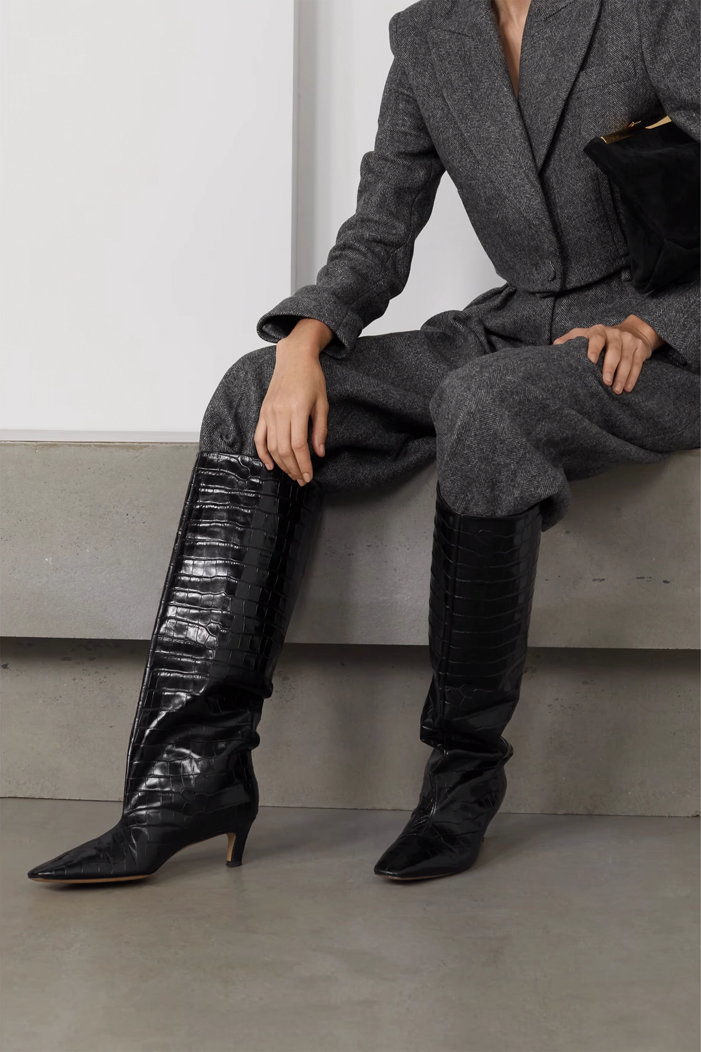 + NET SUSTAIN Croc-effect Leather Knee Boots