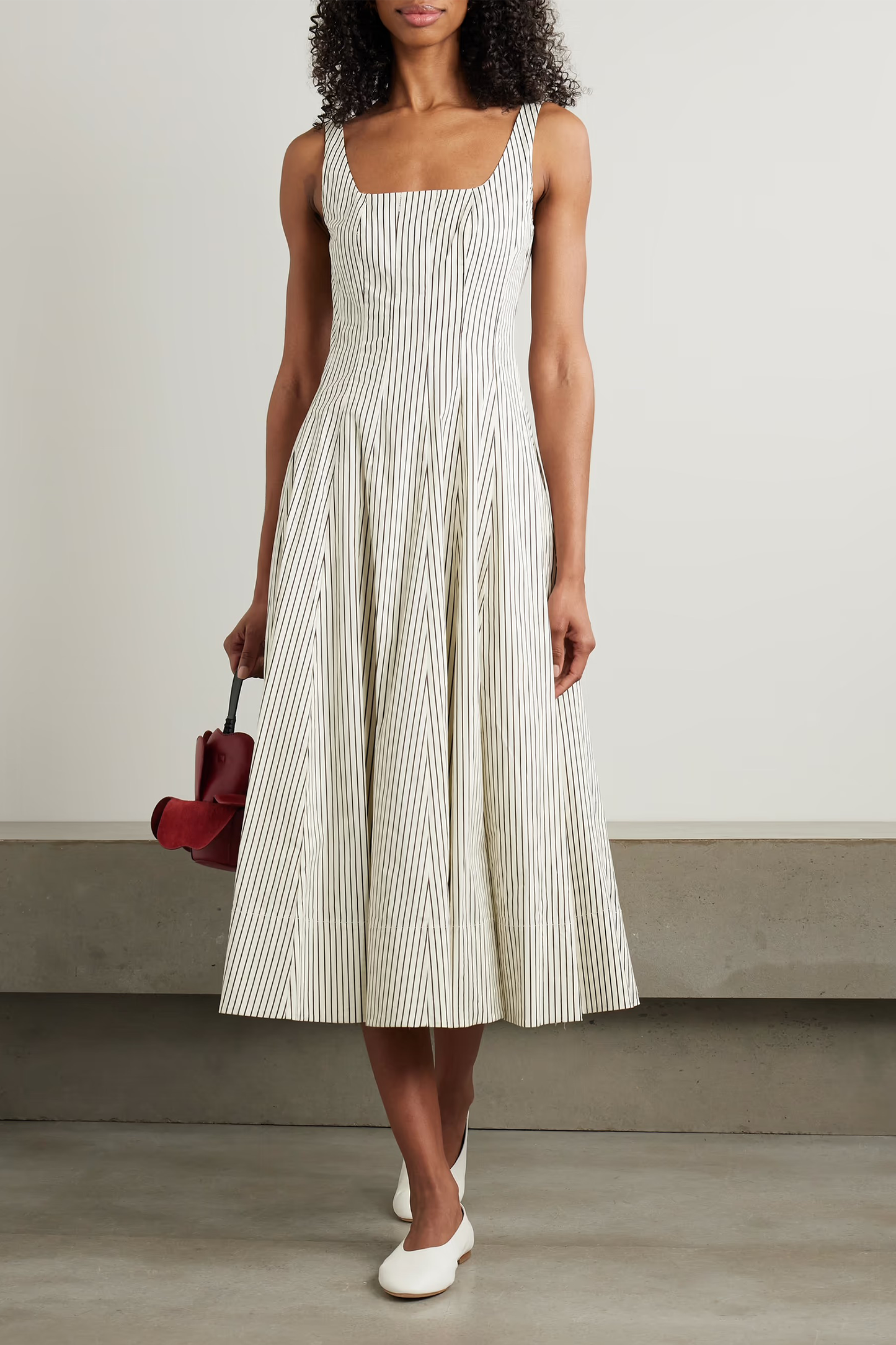 Wells Pleated Striped Cotton-Blend Poplin Midi Dress