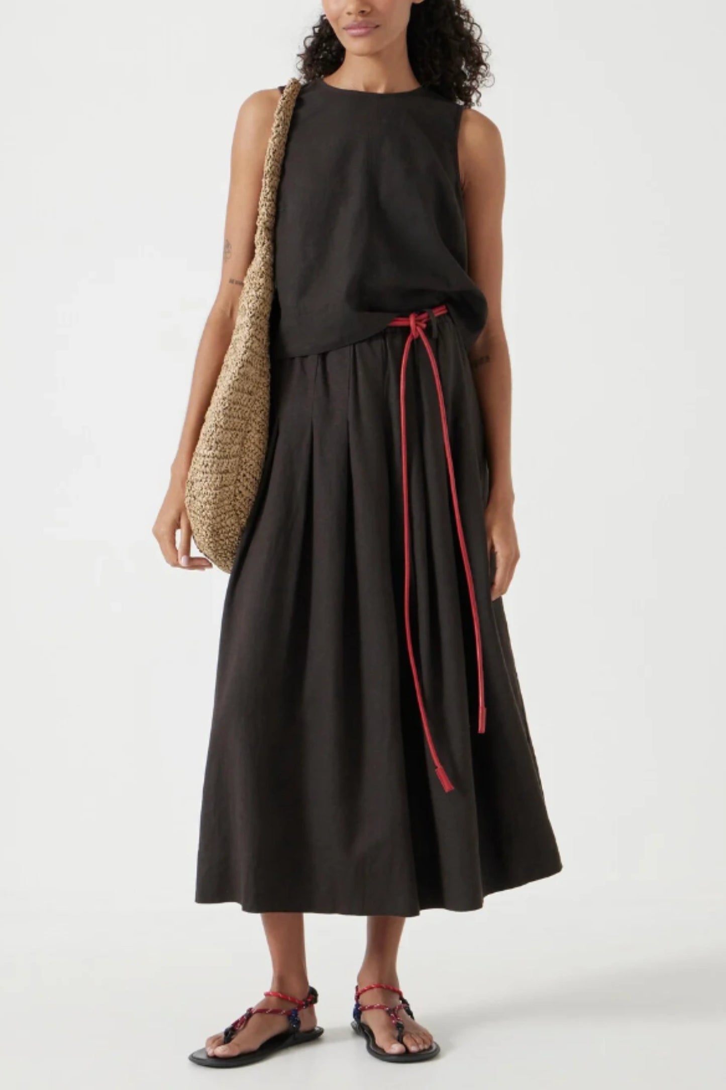 Vera Linen Blend Shell Top And Ivy Pleated Linen Blend Midi Skirt