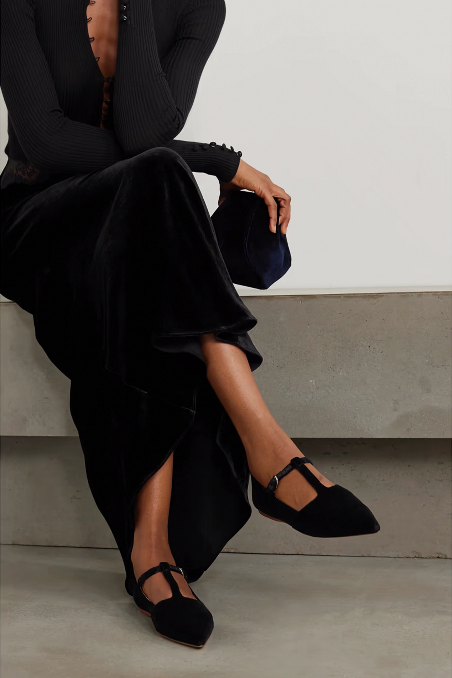 + NET SUSTAIN Lola Ballerina organic cotton-velvet Mary Jane point-toe flats
