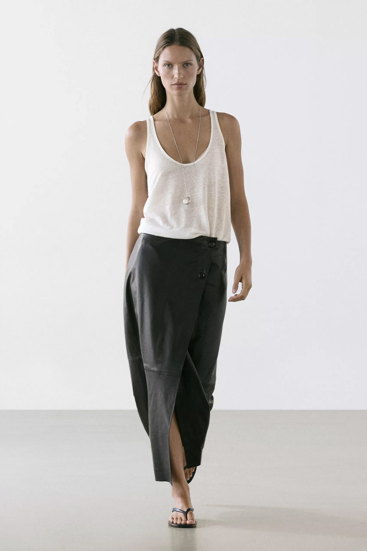Nappa Leather Midi Skirt with Seams
