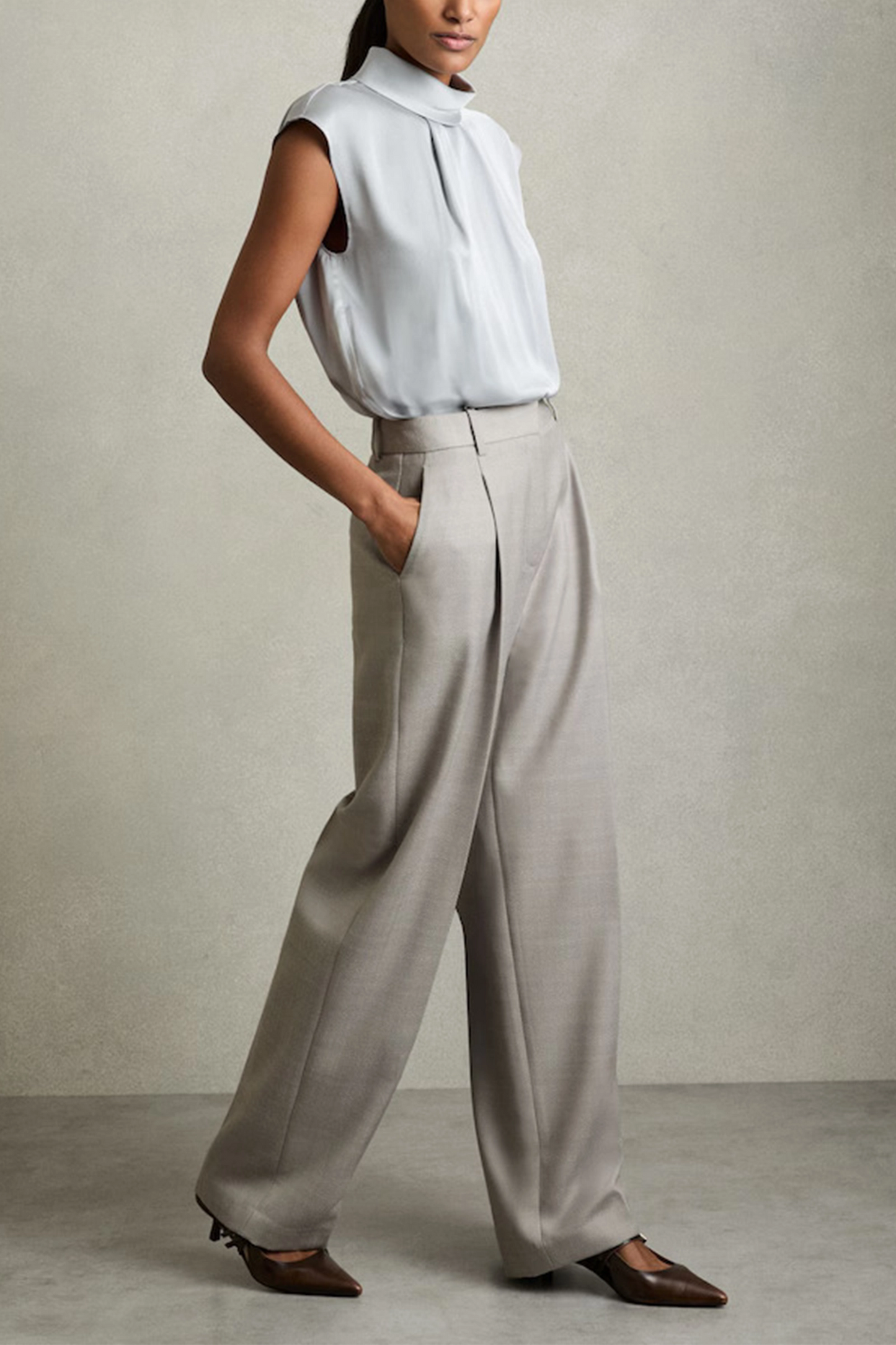 Harper Wool-Blend Wide-Leg Suit Trousers in Grey