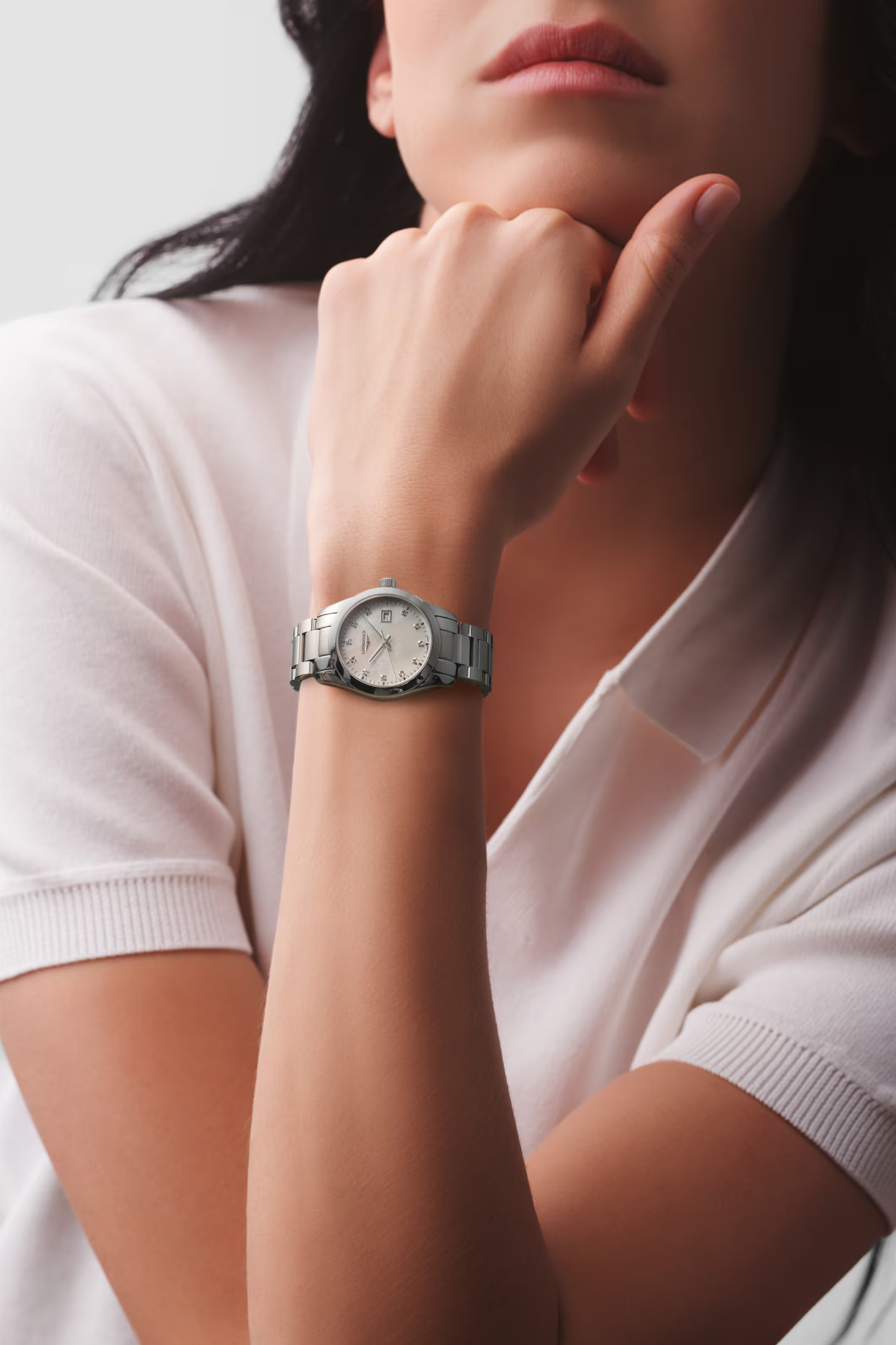 Conquest Classic Watch with Mother of Pearl Dial & Stainless Steel Strap