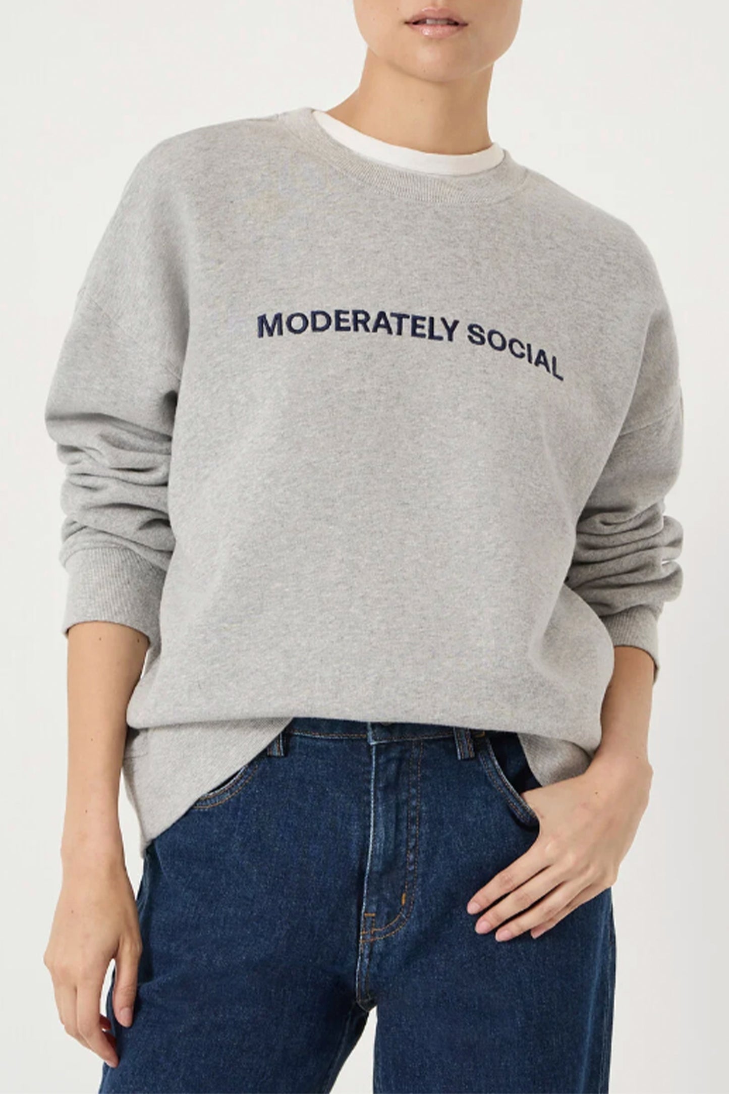 Moderately Social Embroidered Graphic Cotton Sweatshirt