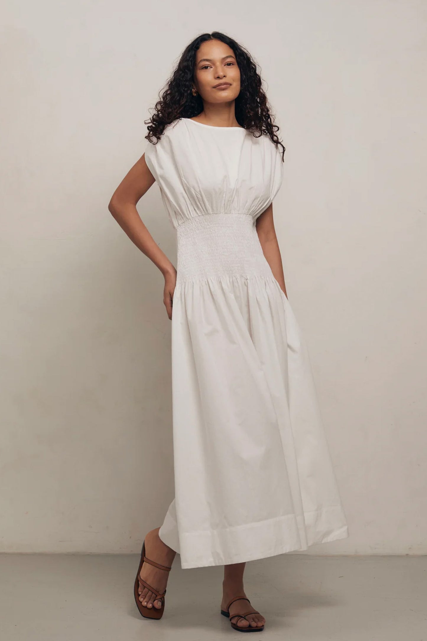 Penelope - White Dot Cotton Dress