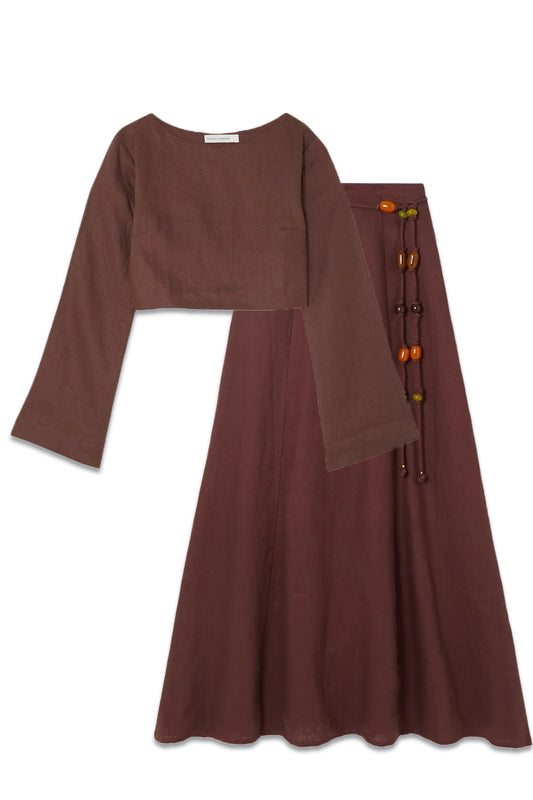 + NET SUSTAIN + Monikh Es Raco Paneled Linen Maxi Skirt and Menorca Cropped Linen Top