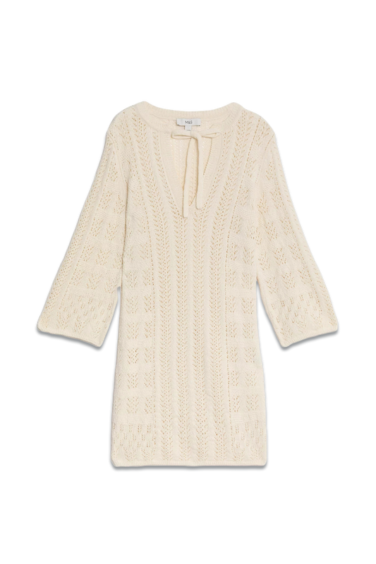 Cotton Rich Textured V-Neck Knitted Dress