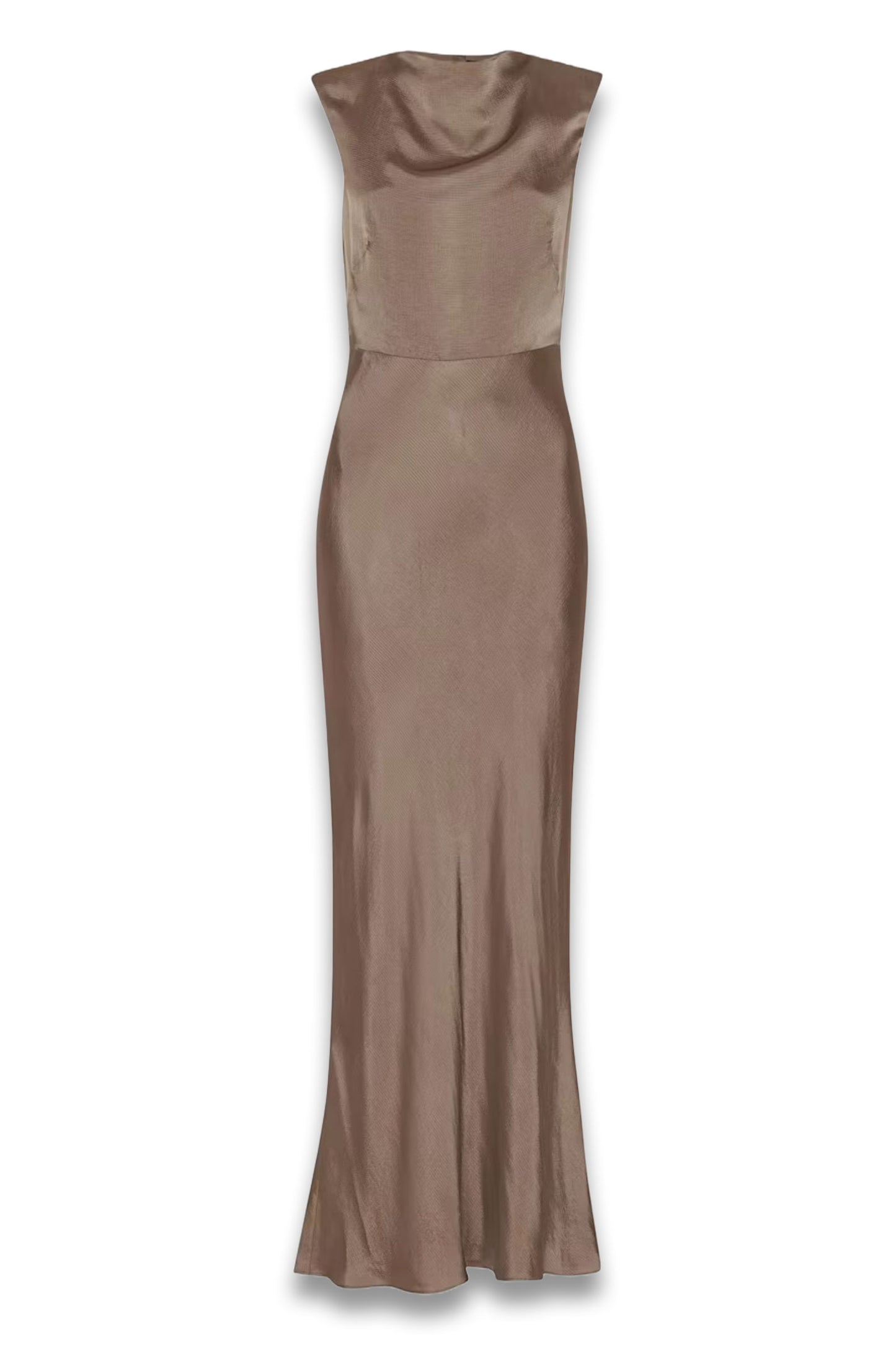 Pewter Cowl Neck Satin Maxi Dress