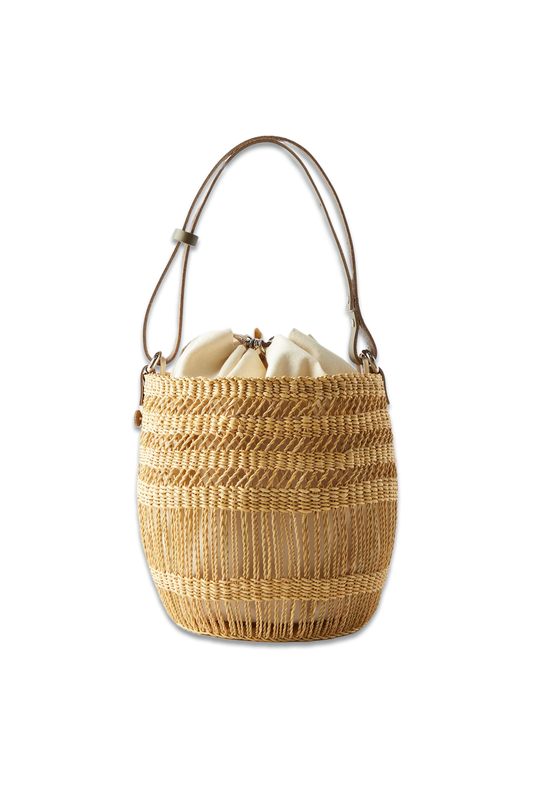 Minette Leather-trim Woven Bucket Bag
